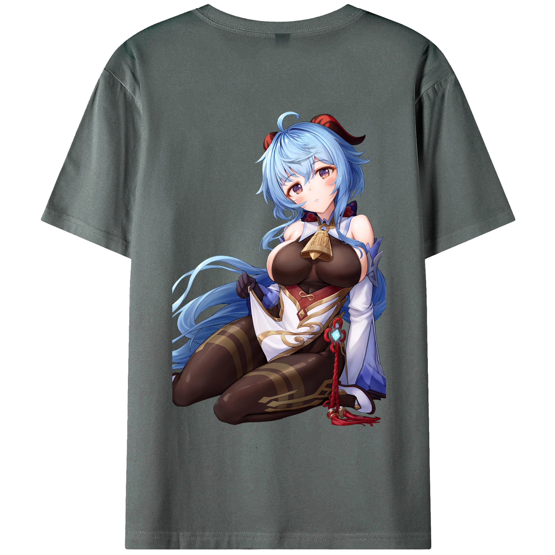 げんし神 甘雨 かんう genshin Ganyu 綿100％ メンズ半袖Tシャツ（バックプリント） 通気性